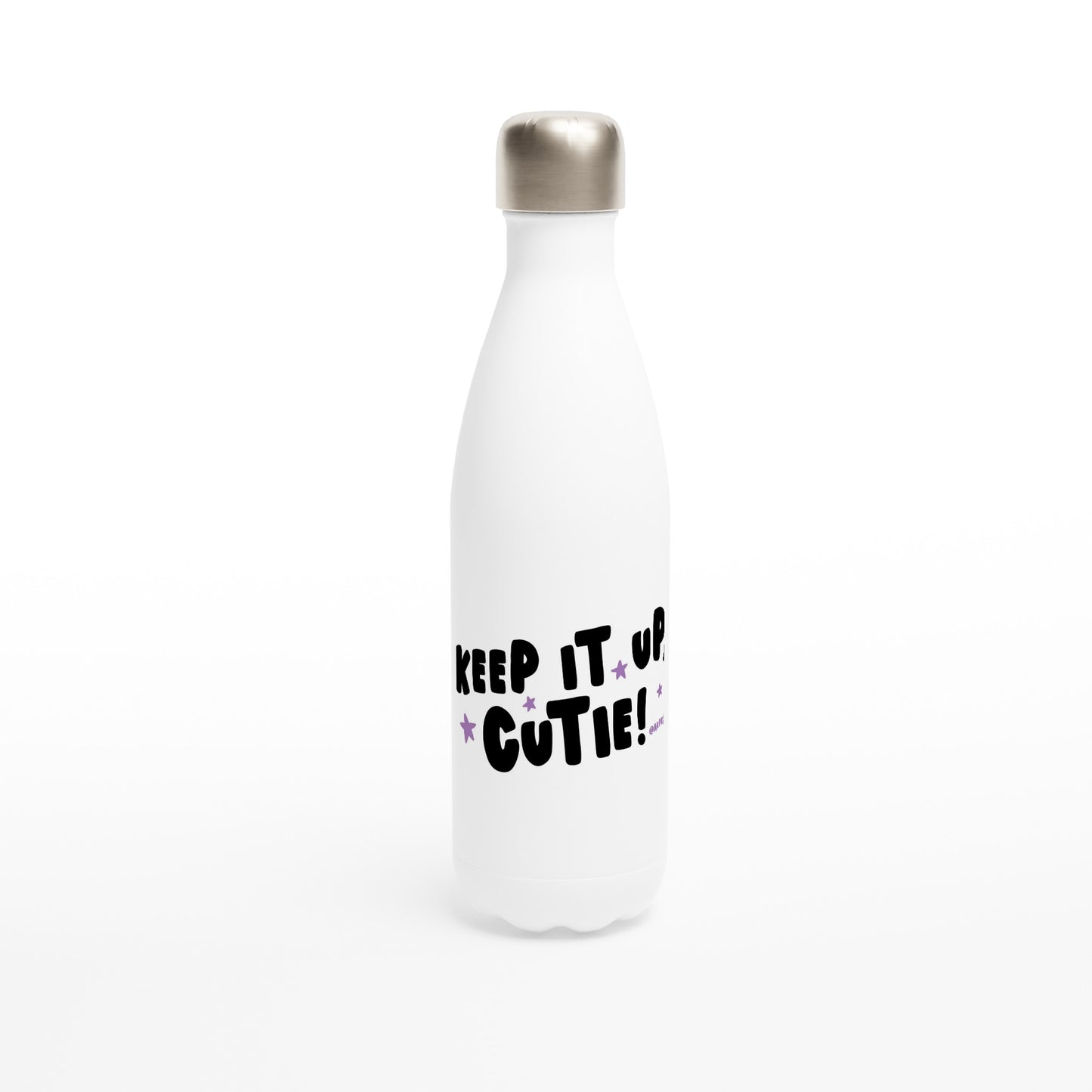 White 17oz Stainless Steel Water Bottle - KEEP IT UP, CUTIE