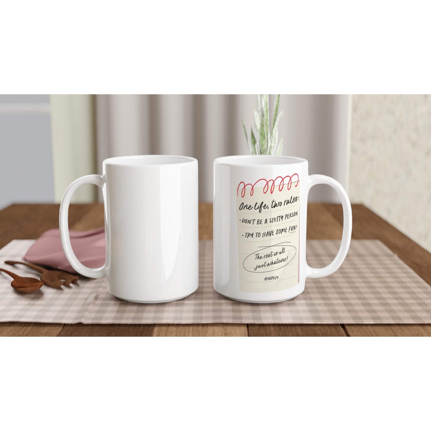 White 15oz Ceramic Mug - One life, Two rules