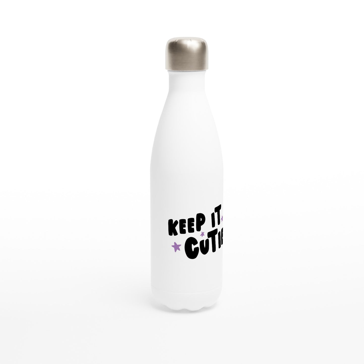 White 17oz Stainless Steel Water Bottle - KEEP IT UP, CUTIE